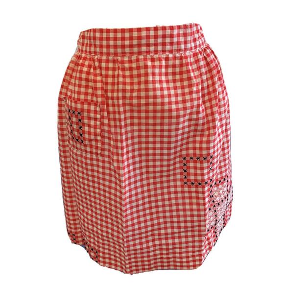 Vintage Red and White Gingham Checked 1/2 Apron Tie Waist Cross Stitch Adult - Picture 1 of 7